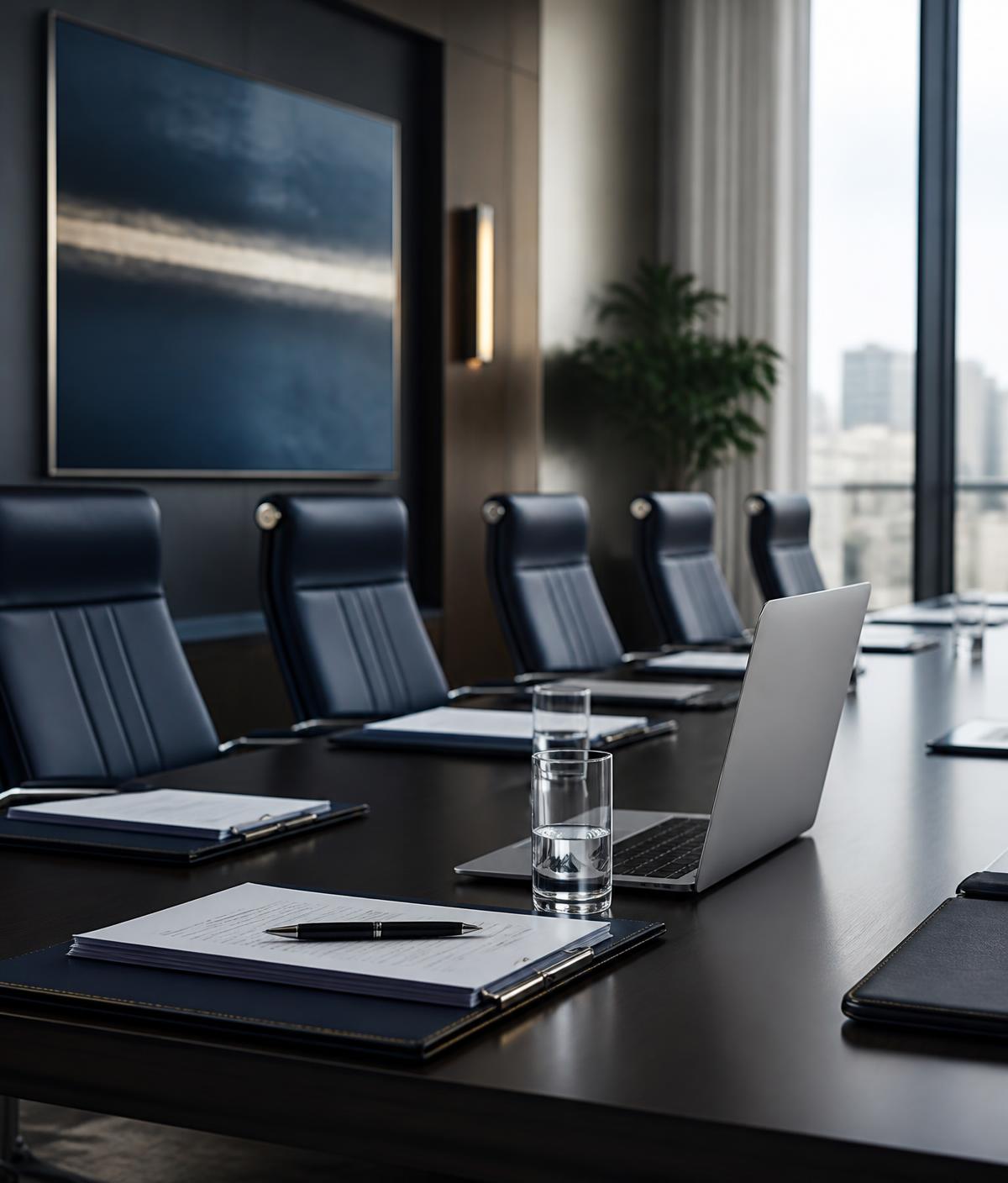 Executive boardroom prepared for a meeting